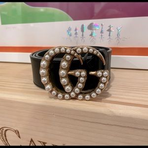 GUCCI Pearl Double G Leather Belt 85